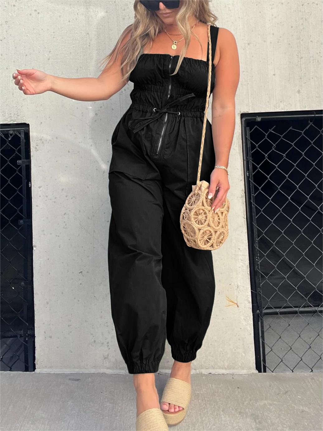 2024 Ruched Elastic Front Zipper Jumpsuit (Buy 2 Free Shipping)