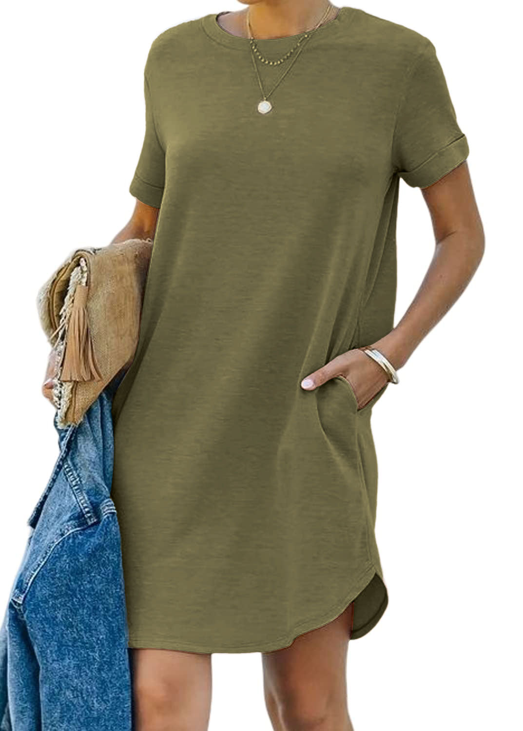 🌈2024 Women's Casual Short Sleeve T Shirt Dress Basic Dresses with Pockets(BUY 2 FREE SHIPPING)