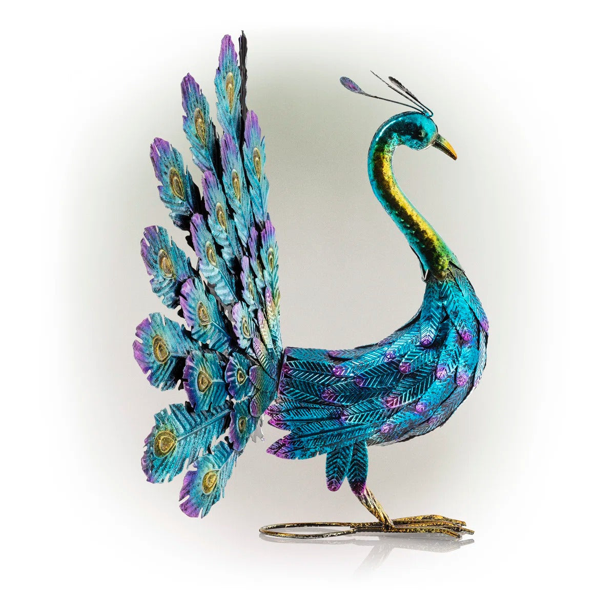 Vibrant Peacock Metal Garden Statue
