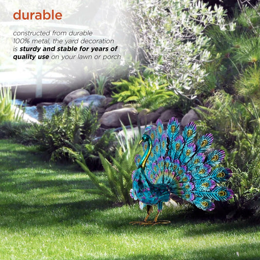 Vibrant Peacock Metal Garden Statue