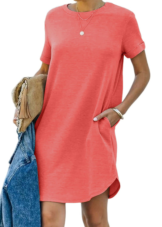 🌈2024 Women's Casual Short Sleeve T Shirt Dress Basic Dresses with Pockets(BUY 2 FREE SHIPPING)