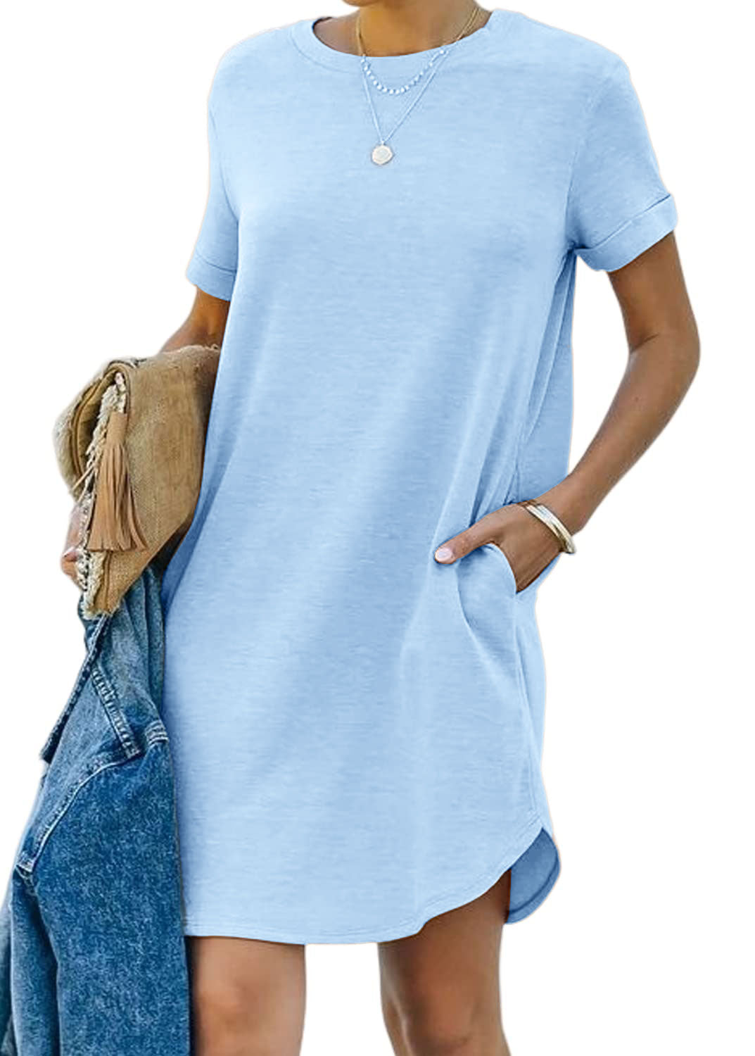 🎀Women's Casual Short Sleeve T Shirt Dress Basic Dresses with Pockets