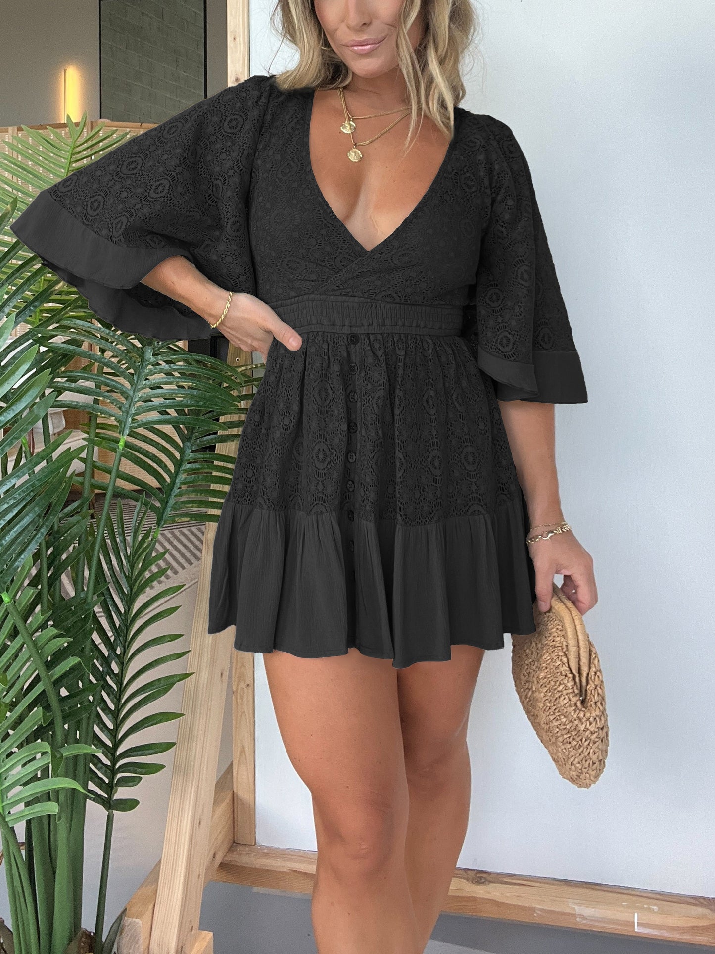 2024 Women's Lace Crochet Romper Dress with Built-in Shorts (Buy 2 Free Shipping)