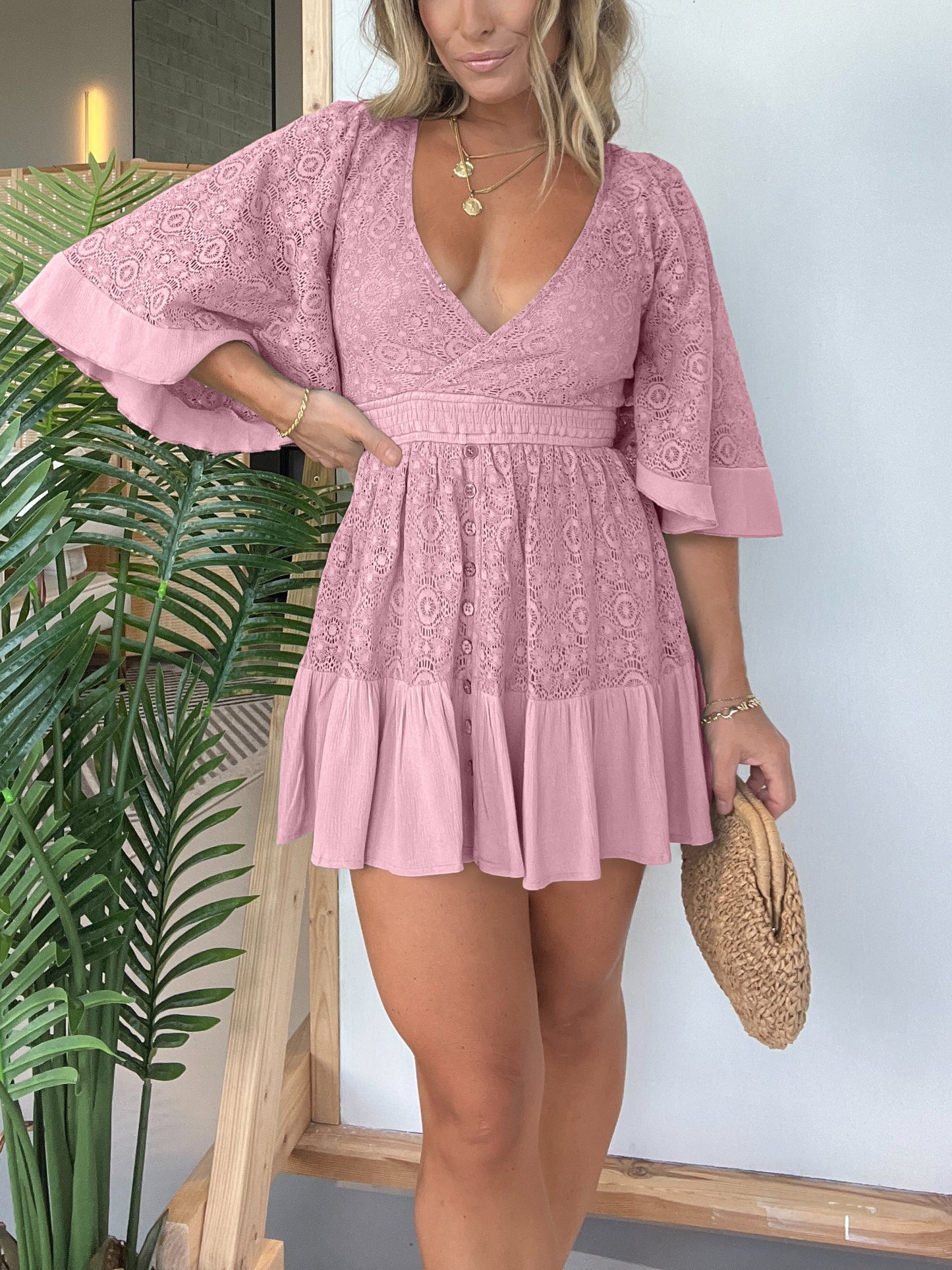 2024 Women's Lace Crochet Romper Dress with Built-in Shorts (Buy 2 Free Shipping)
