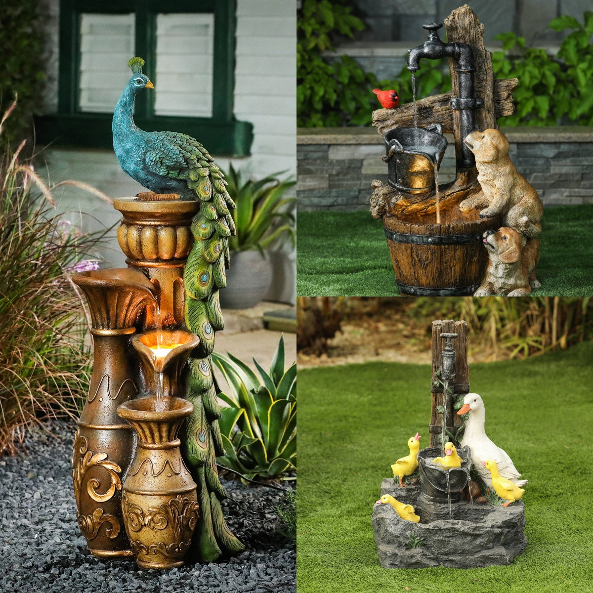 Outdoor Weather Resistant Floor Fountain with Light