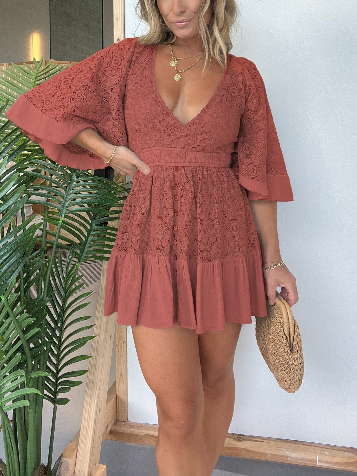 2024 Women's Lace Crochet Romper Dress with Built-in Shorts (Buy 2 Free Shipping)