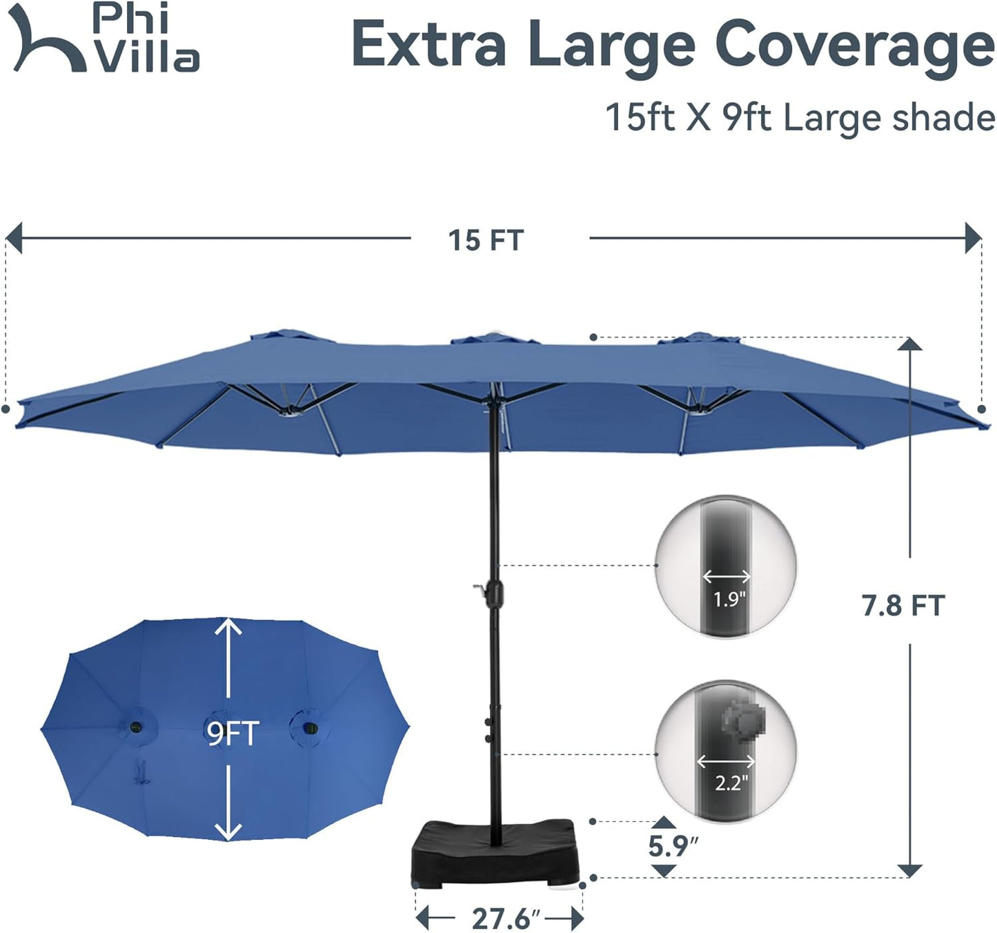 🔥Soon to Be Sold Out!!💝Buy 2 Get 2 Free💥PHI VILLA 15 ft Extra Large Patio Umbrella