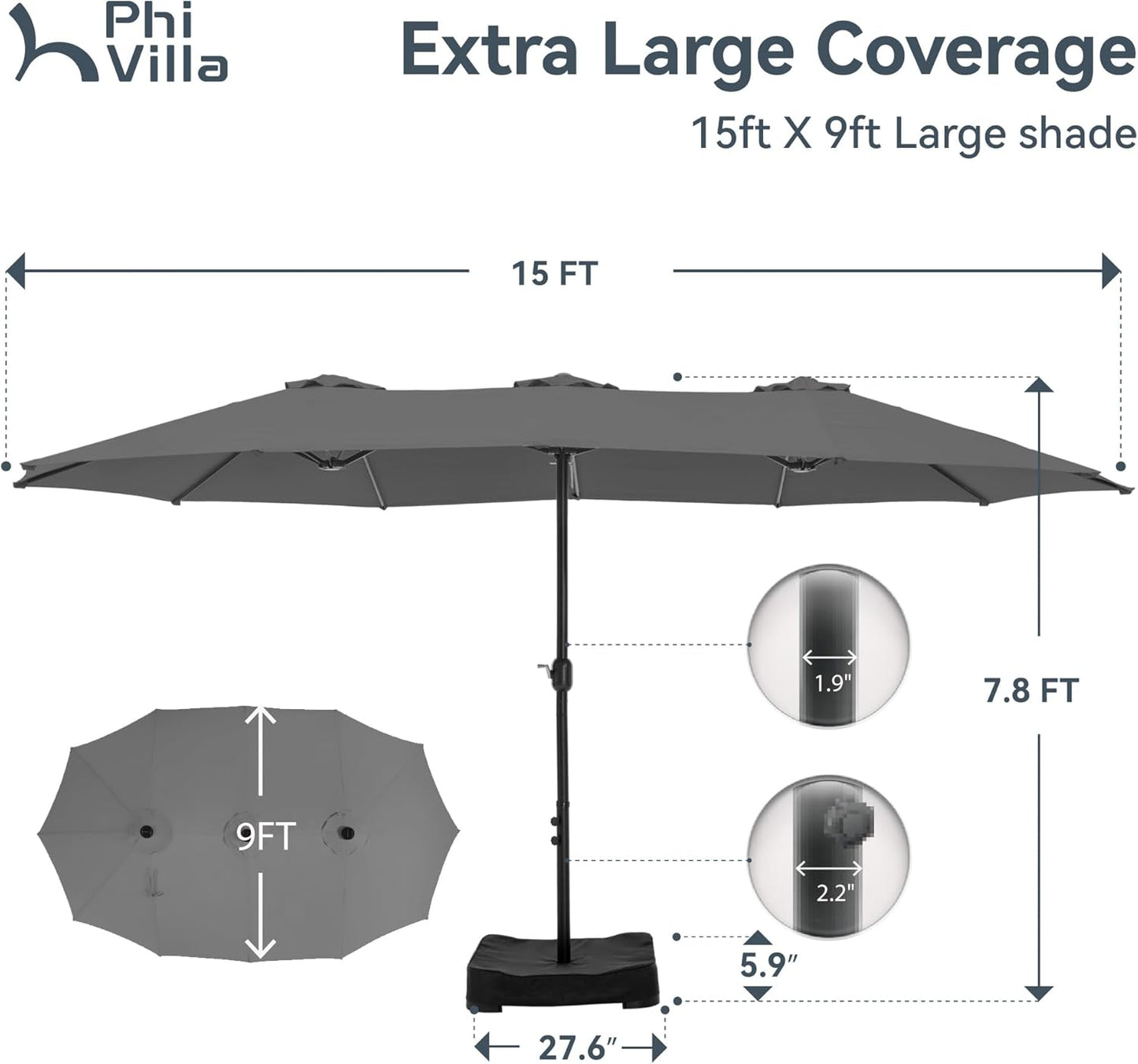 🔥Soon to Be Sold Out!!💝Buy 2 Get 2 Free💥PHI VILLA 15 ft Extra Large Patio Umbrella