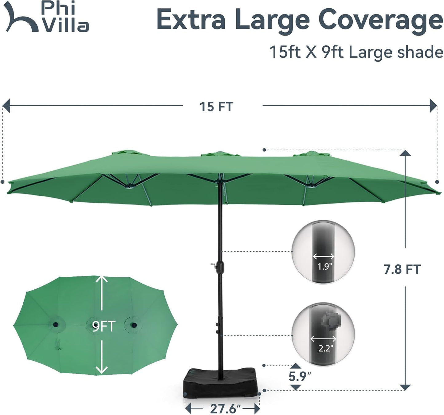 🔥Soon to Be Sold Out!!💝Buy 2 Get 2 Free💥PHI VILLA 15 ft Extra Large Patio Umbrella