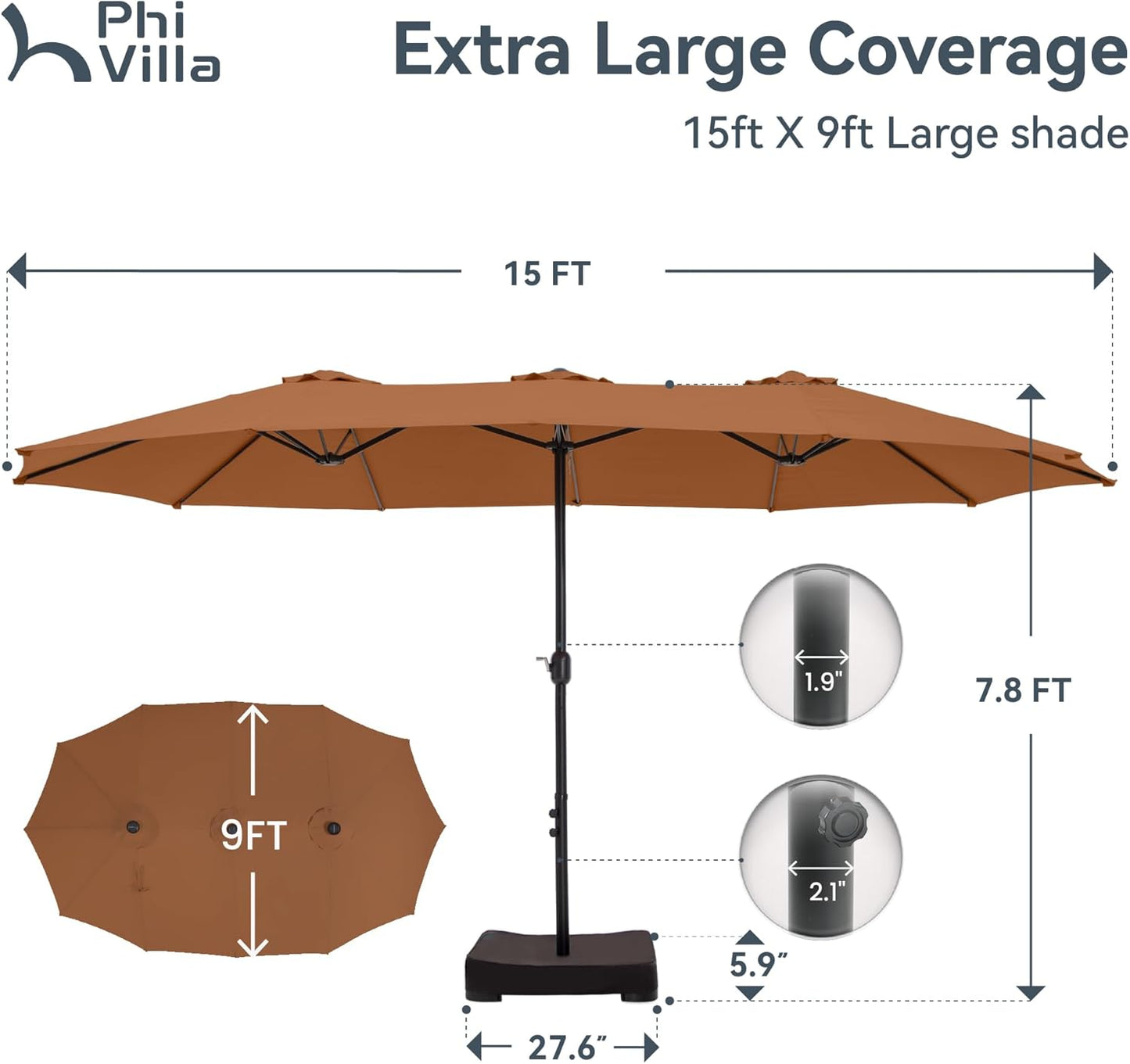 🔥Soon to Be Sold Out!!💝Buy 2 Get 2 Free💥PHI VILLA 15 ft Extra Large Patio Umbrella