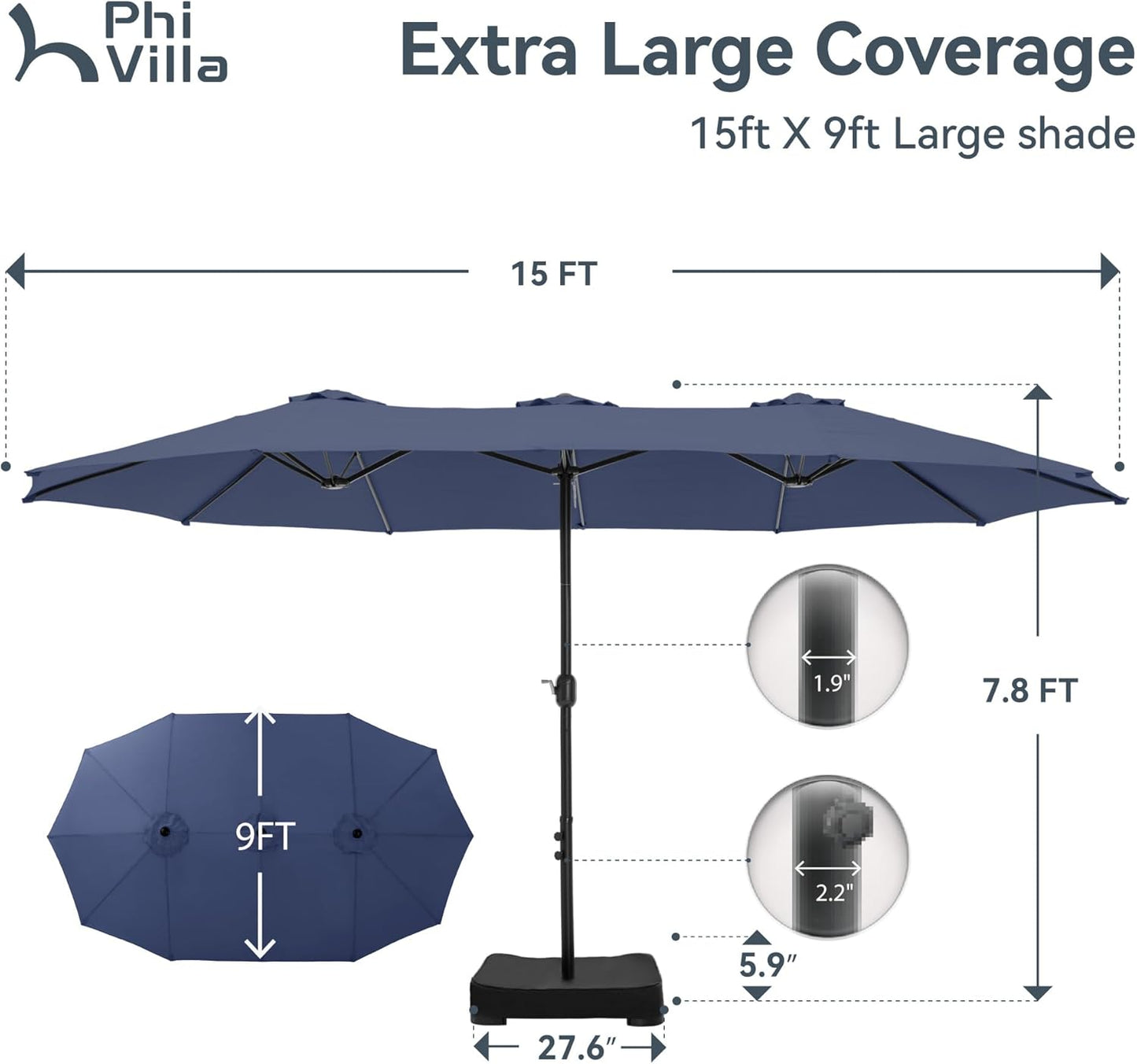 🔥Soon to Be Sold Out!!💝Buy 2 Get 2 Free💥PHI VILLA 15 ft Extra Large Patio Umbrella