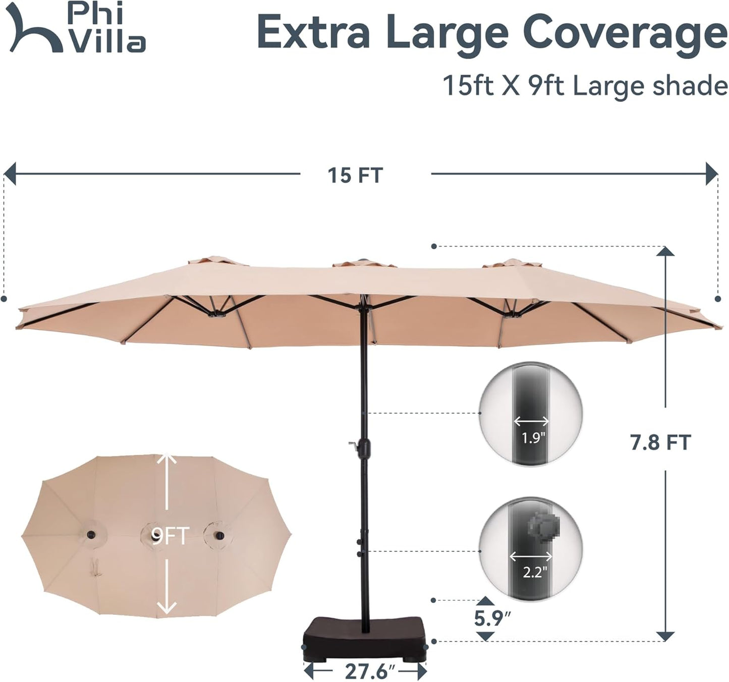🔥Soon to Be Sold Out!!💝Buy 2 Get 2 Free💥PHI VILLA 15 ft Extra Large Patio Umbrella