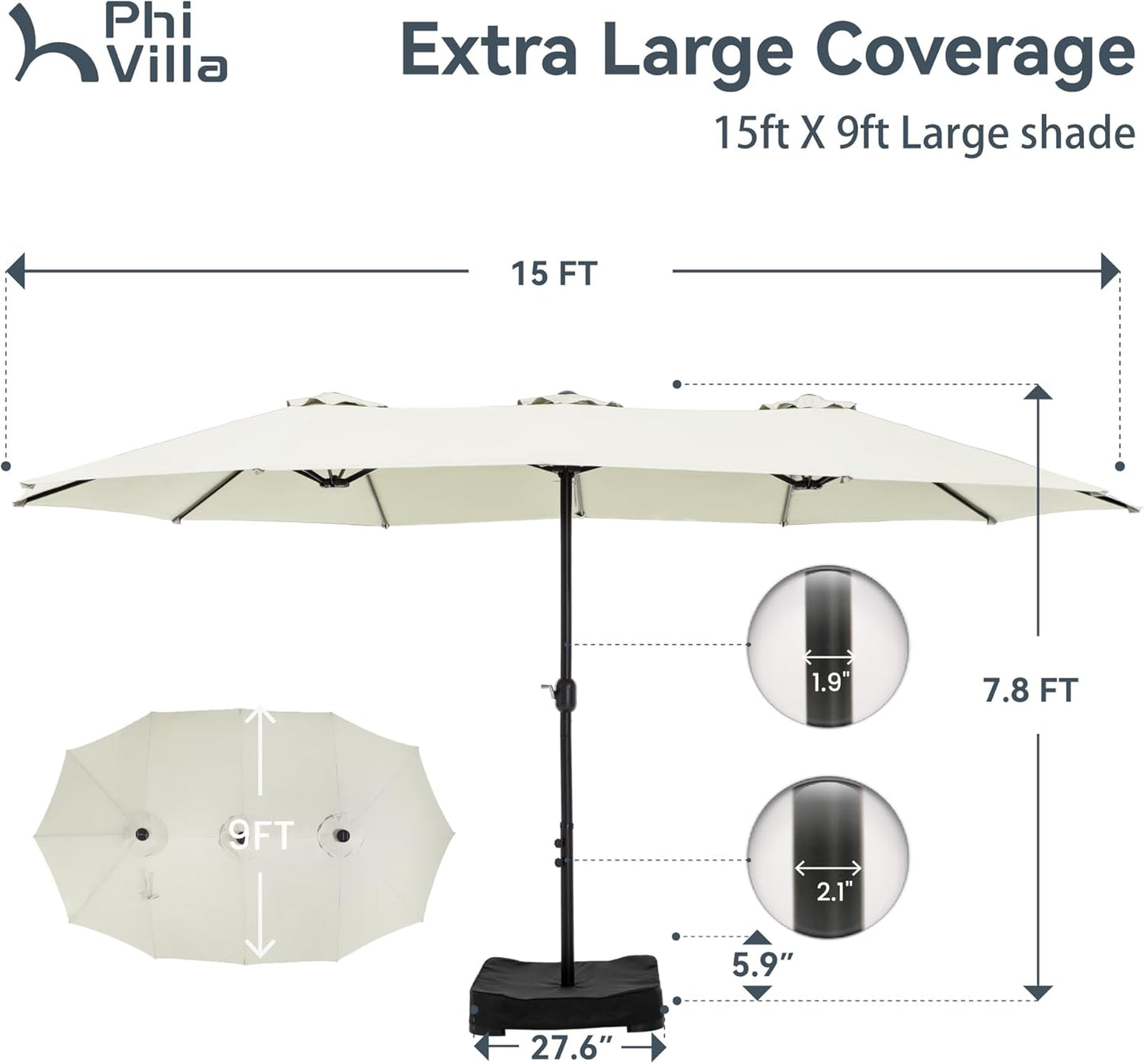 🔥Soon to Be Sold Out!!💝Buy 2 Get 2 Free💥PHI VILLA 15 ft Extra Large Patio Umbrella