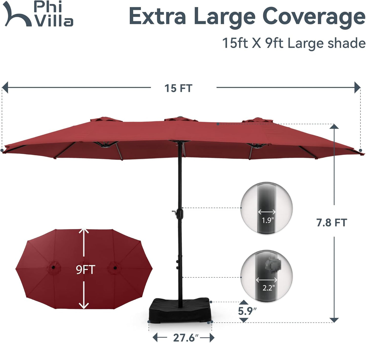 🔥Soon to Be Sold Out!!💝Buy 2 Get 2 Free💥PHI VILLA 15 ft Extra Large Patio Umbrella
