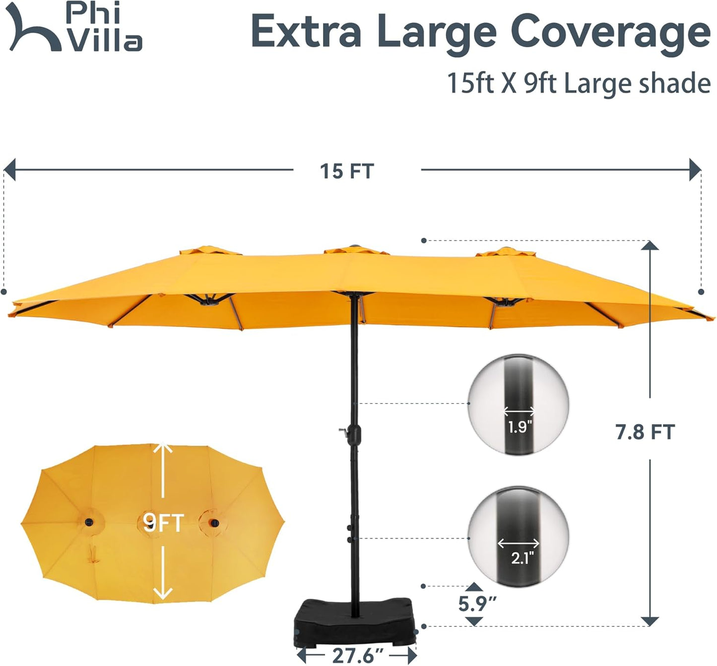 🔥Soon to Be Sold Out!!💝Buy 2 Get 2 Free💥PHI VILLA 15 ft Extra Large Patio Umbrella