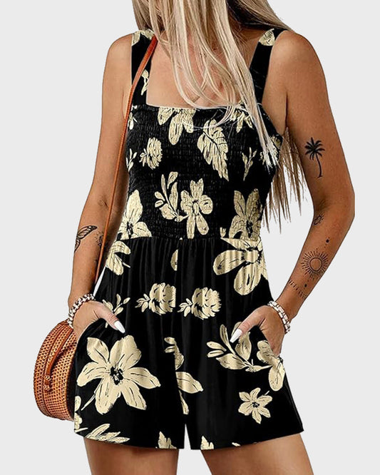 2025 Summer Casual Smocked Beach Vacation Rompers