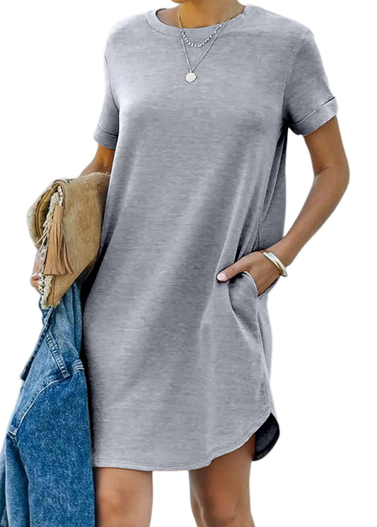 π2024 Women's Casual Short Sleeve T Shirt Dress Basic Dresses with Pockets(BUY 2 FREE SHIPPING)