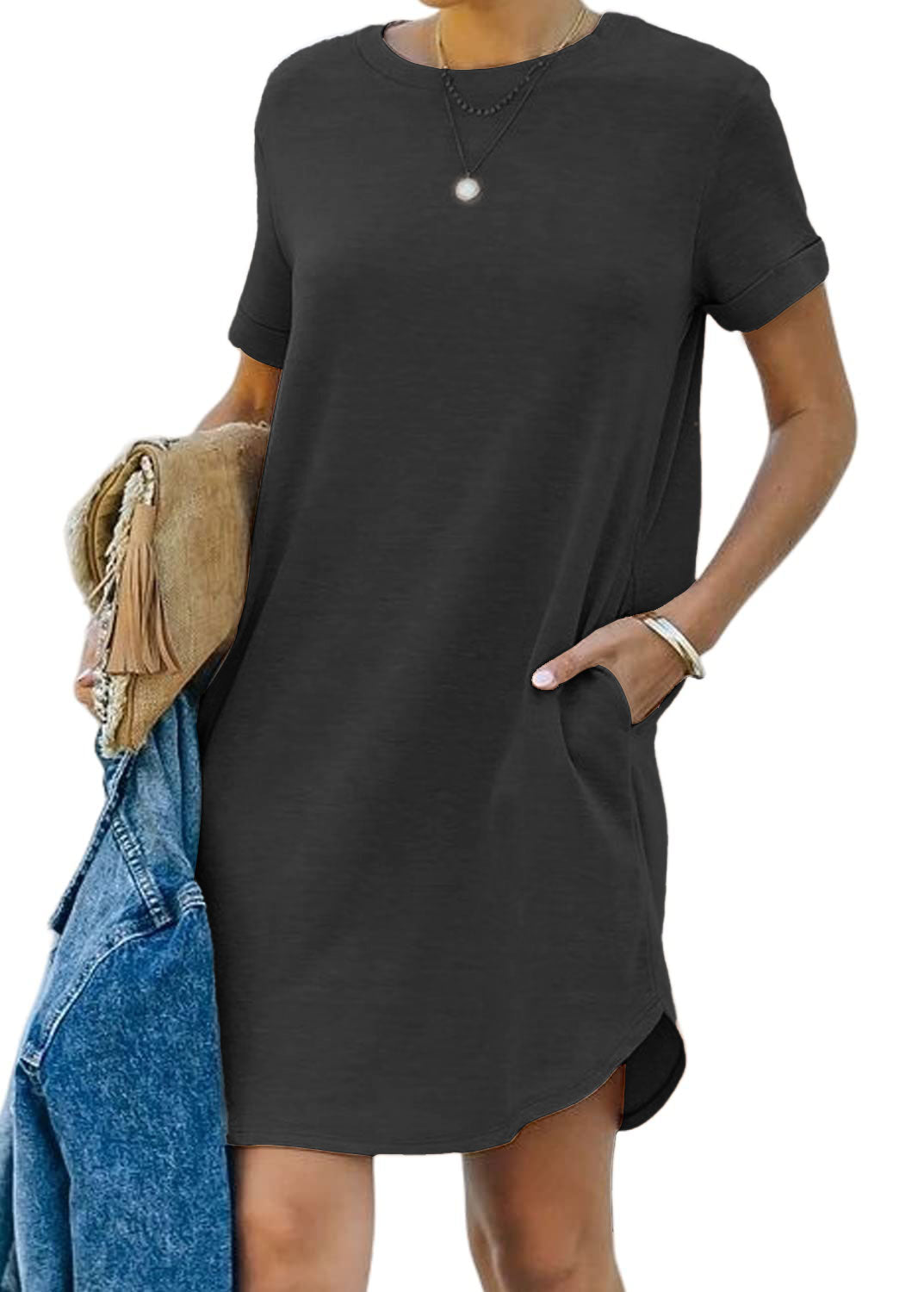 🎀Women's Casual Short Sleeve T Shirt Dress Basic Dresses with Pockets