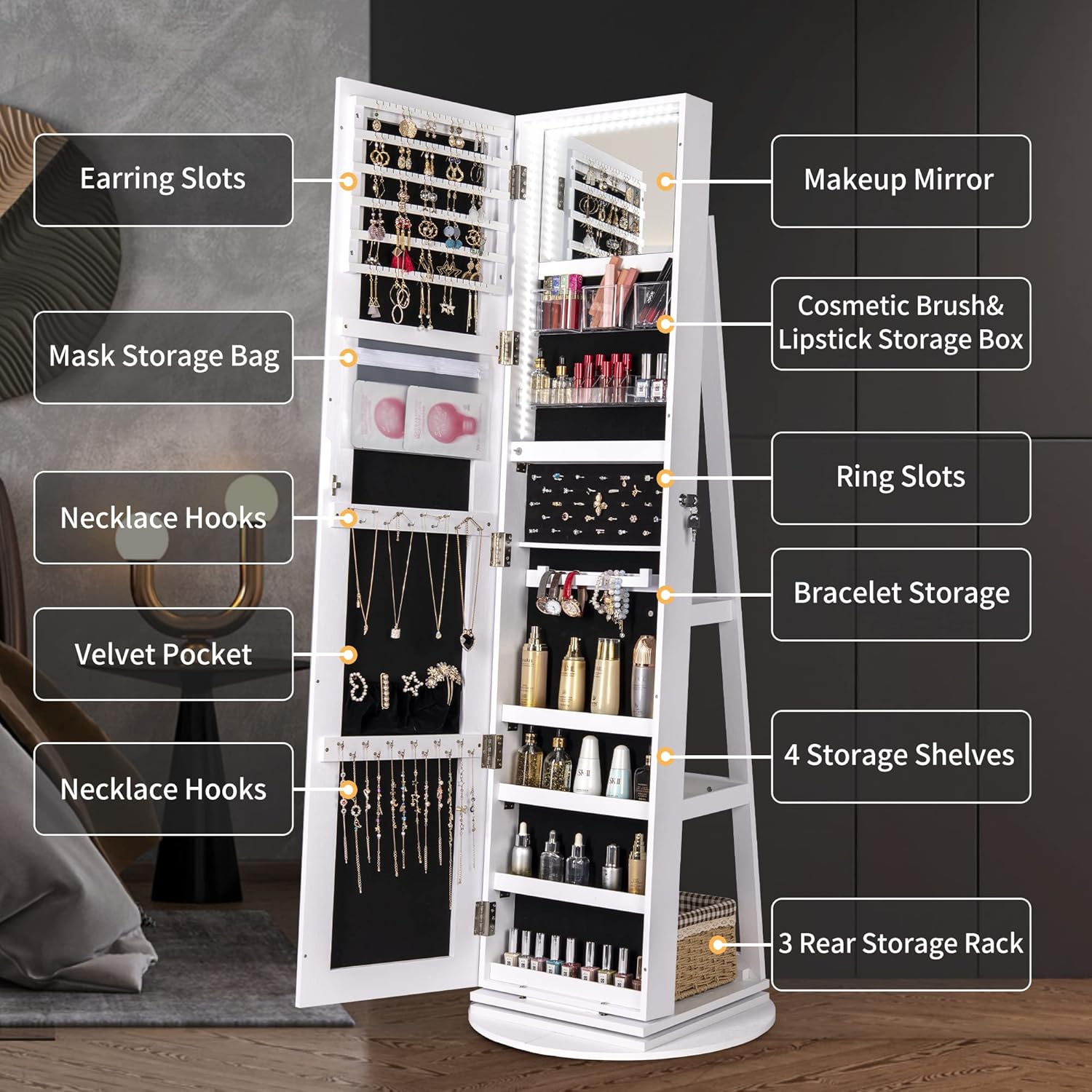 💝𝗧𝗼𝗱𝗮𝘆'𝘀 𝗦𝗽𝗲𝗰𝗶𝗮𝗹𝘀💝Buy 2 Get 2 Free💥Full Length Mirror Jewelry Armoire with LED Lights