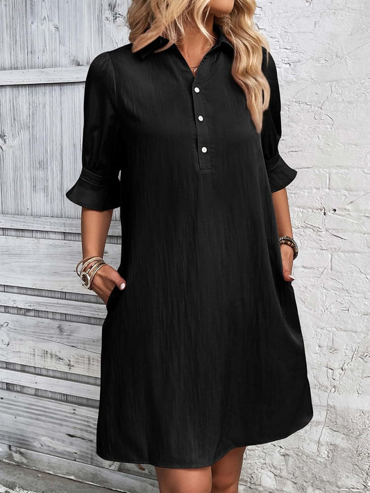 ✨Hot Sale-Womens Casual Shirt Dress Ruffle Sleeve Solid Color Button Down(Buy 2 Free Shipping)
