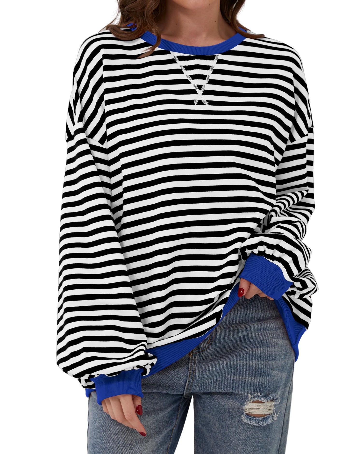New🔥Striped Color Block Oversized Sweatshirt (Buy 2 Free Shipping)