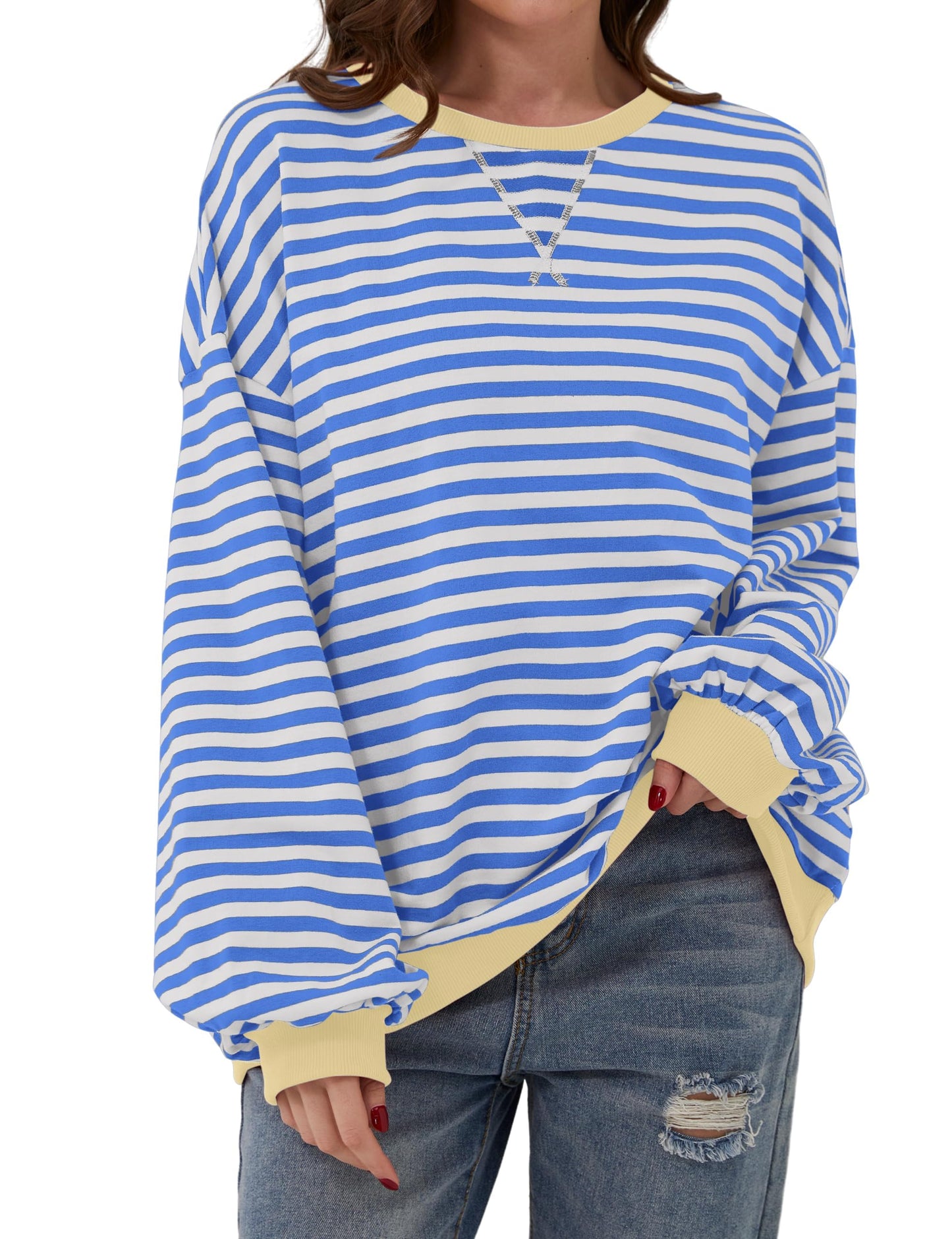 New🔥Striped Color Block Oversized Sweatshirt (Buy 2 Free Shipping)