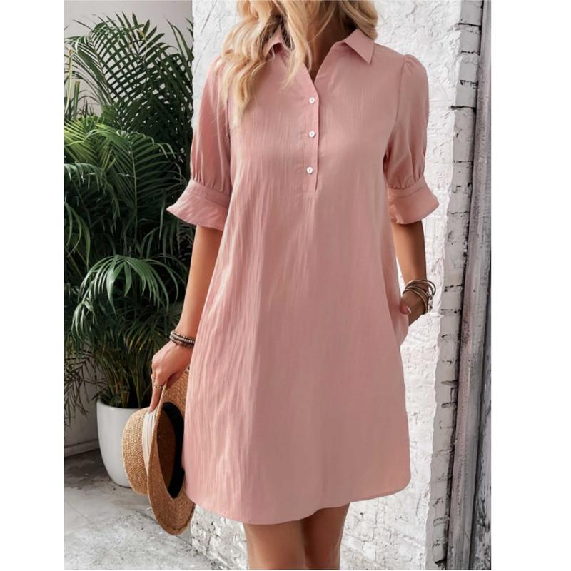 ✨Hot Sale-Womens Casual Shirt Dress Ruffle Sleeve Solid Color Button Down(Buy 2 Free Shipping)