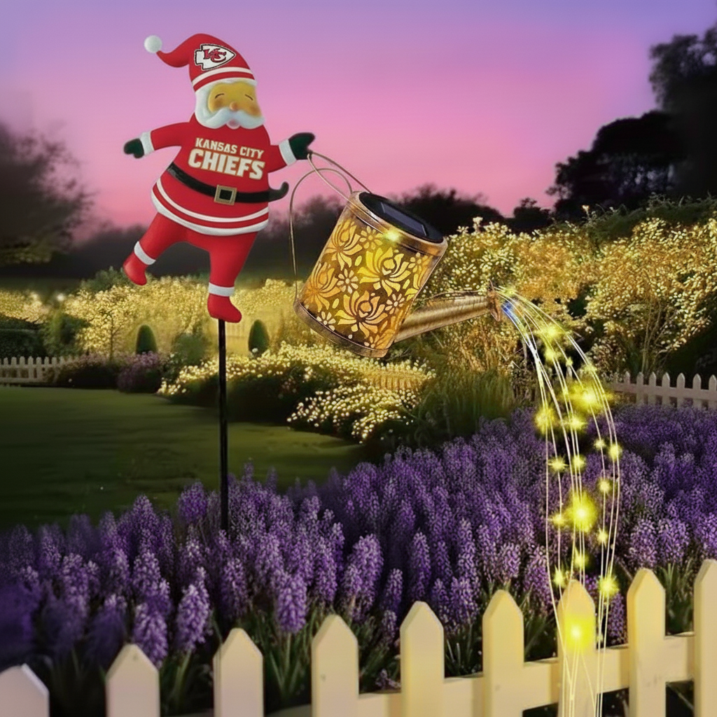 NFL Santa Garden Decor with Solar Watering Can Light