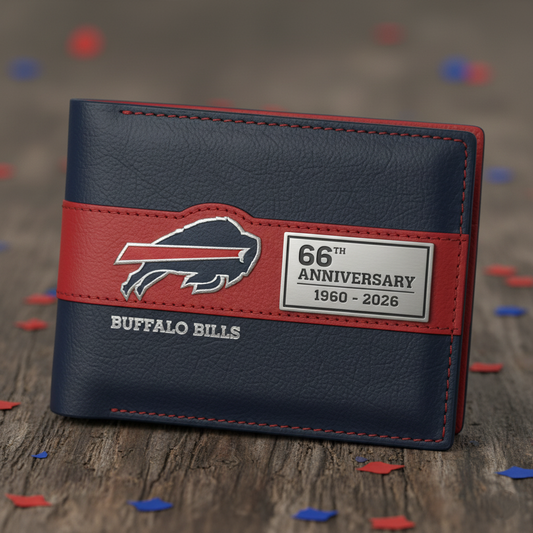 Buffalo Bills 66th Anniversary Commemorative Leather Wallet (1960–2026)