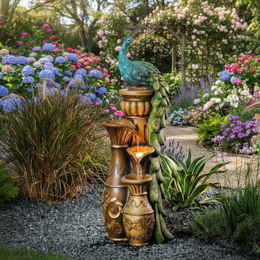 Outdoor Weather Resistant Floor Fountain with Light
