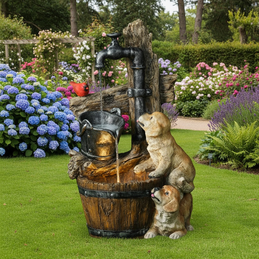 Outdoor Weather Resistant Floor Fountain with Light