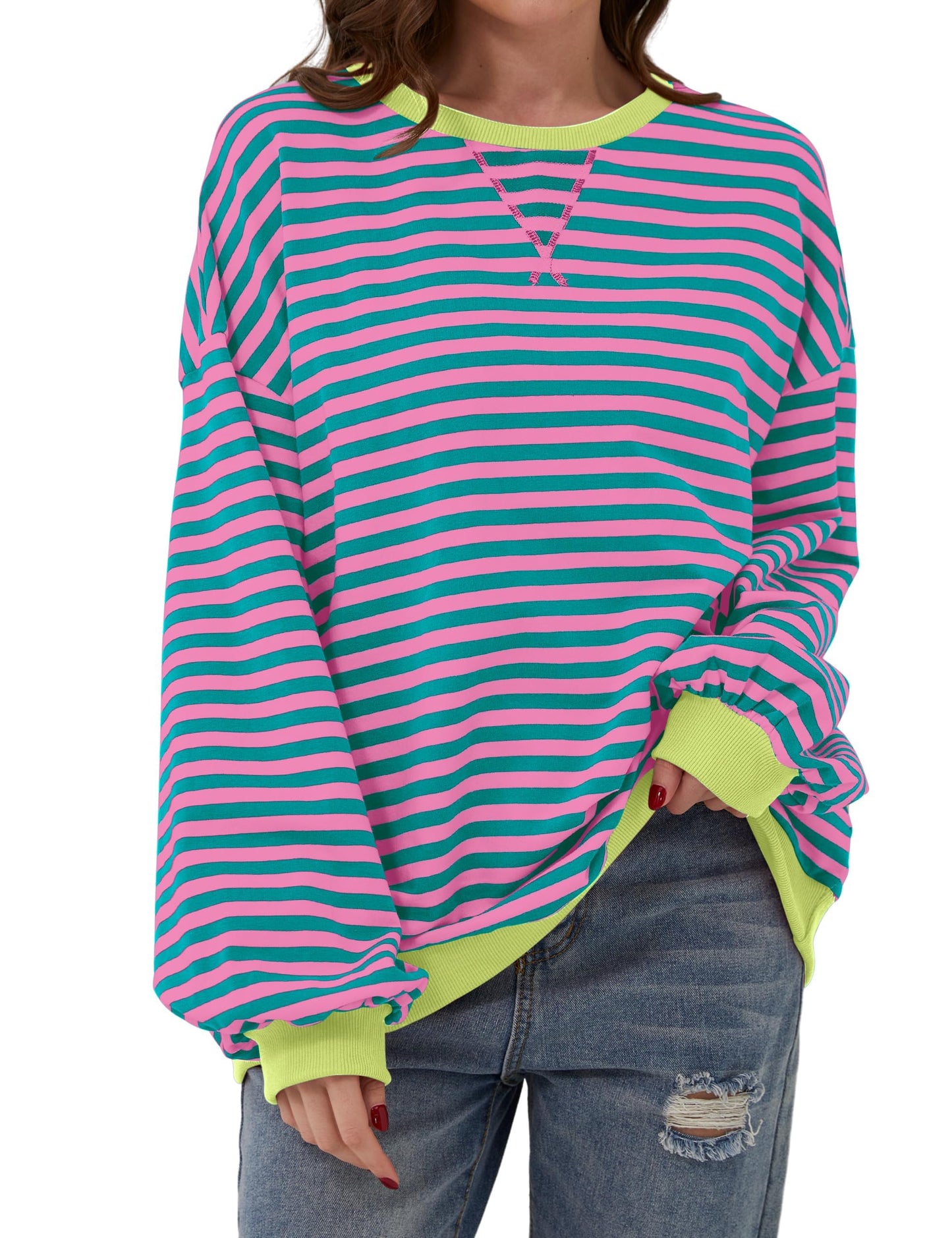 New🔥Striped Color Block Oversized Sweatshirt (Buy 2 Free Shipping)