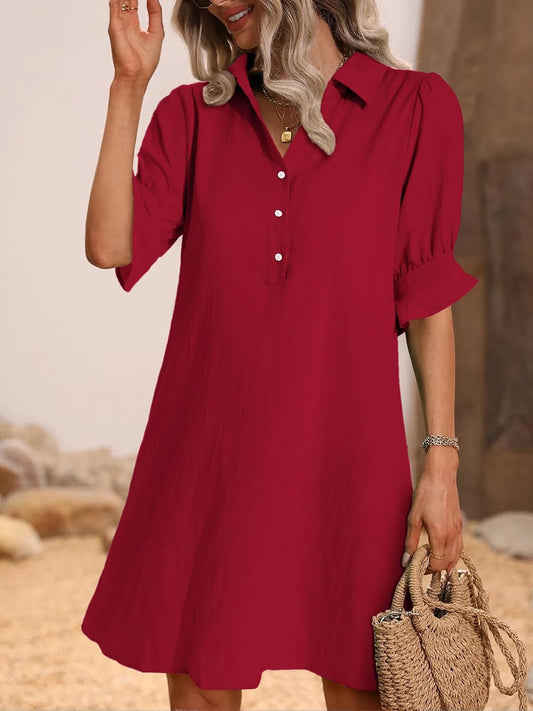 ✨Hot Sale-Womens Casual Shirt Dress Ruffle Sleeve Solid Color Button Down(Buy 2 Free Shipping)