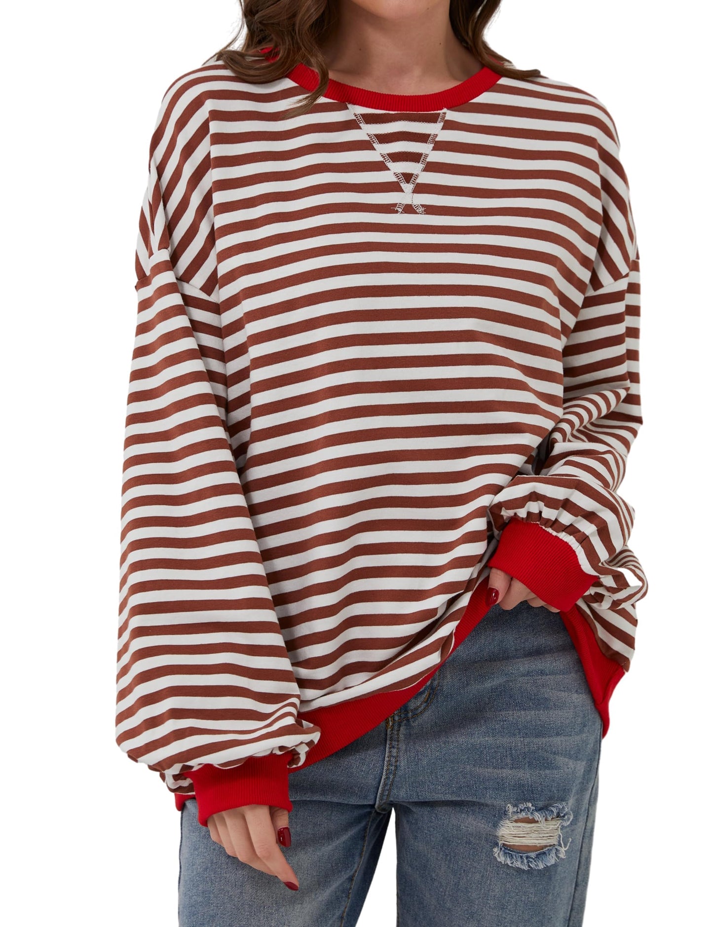 New🔥Striped Color Block Oversized Sweatshirt (Buy 2 Free Shipping)
