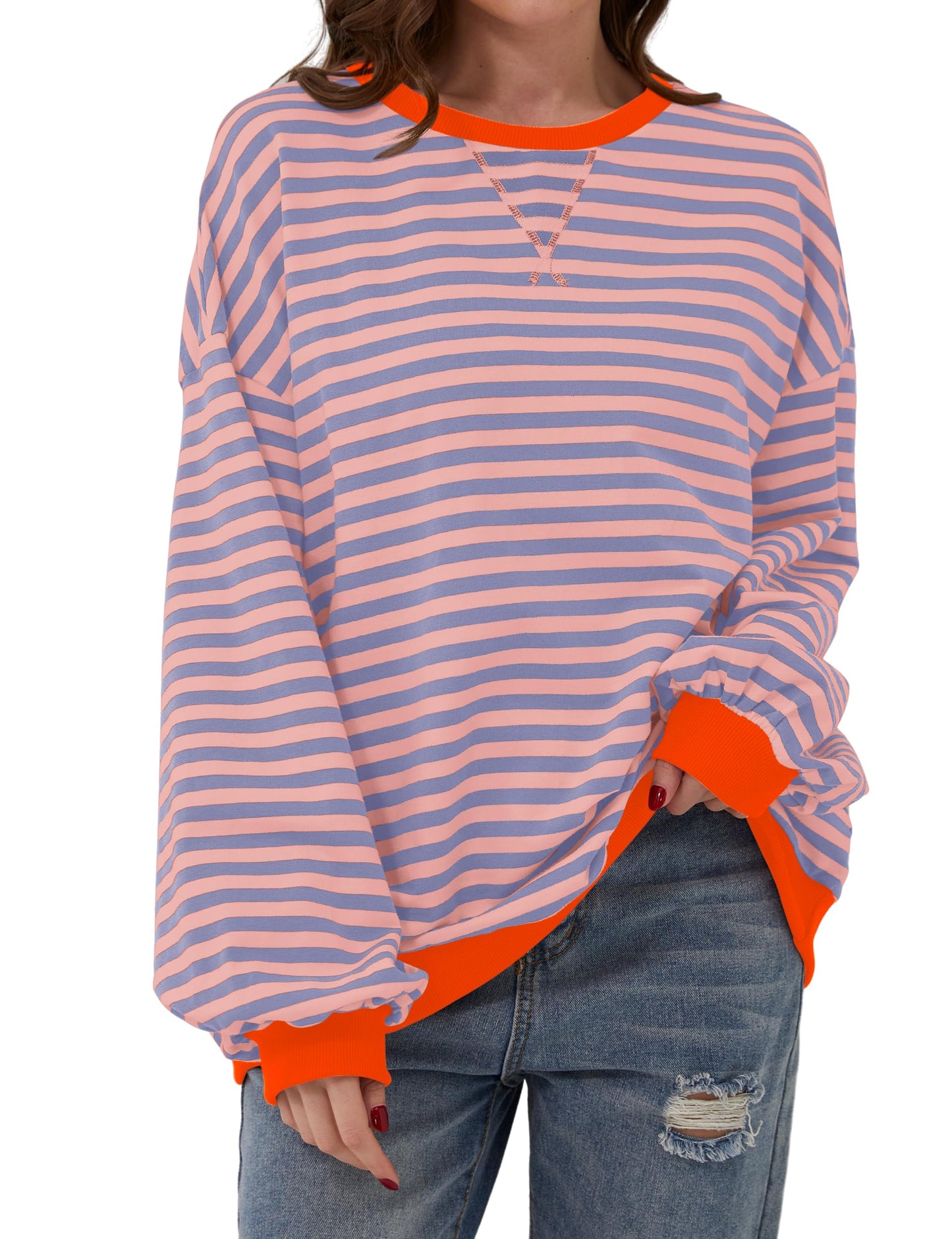 New🔥Striped Color Block Oversized Sweatshirt (Buy 2 Free Shipping)