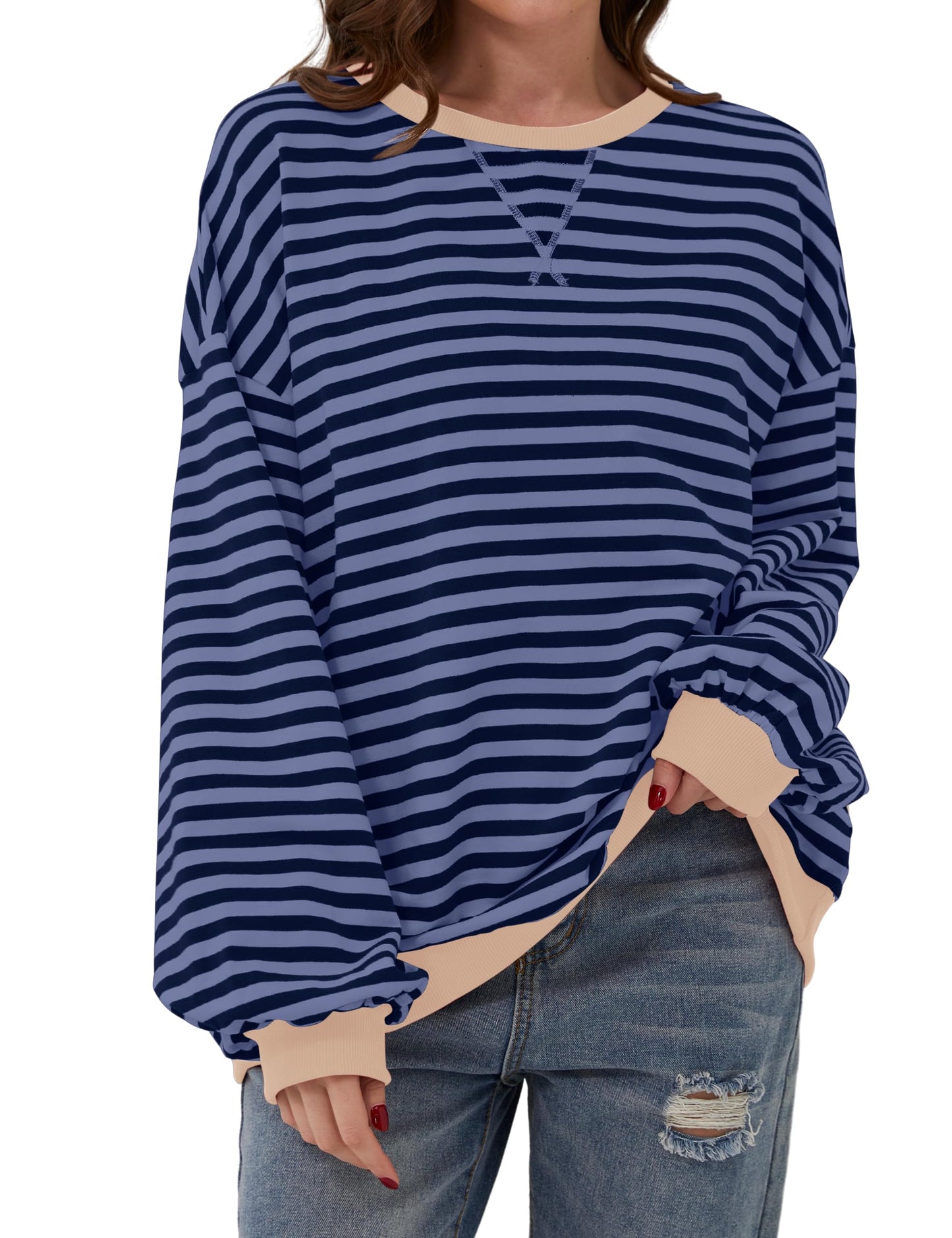 New🔥Striped Color Block Oversized Sweatshirt (Buy 2 Free Shipping)