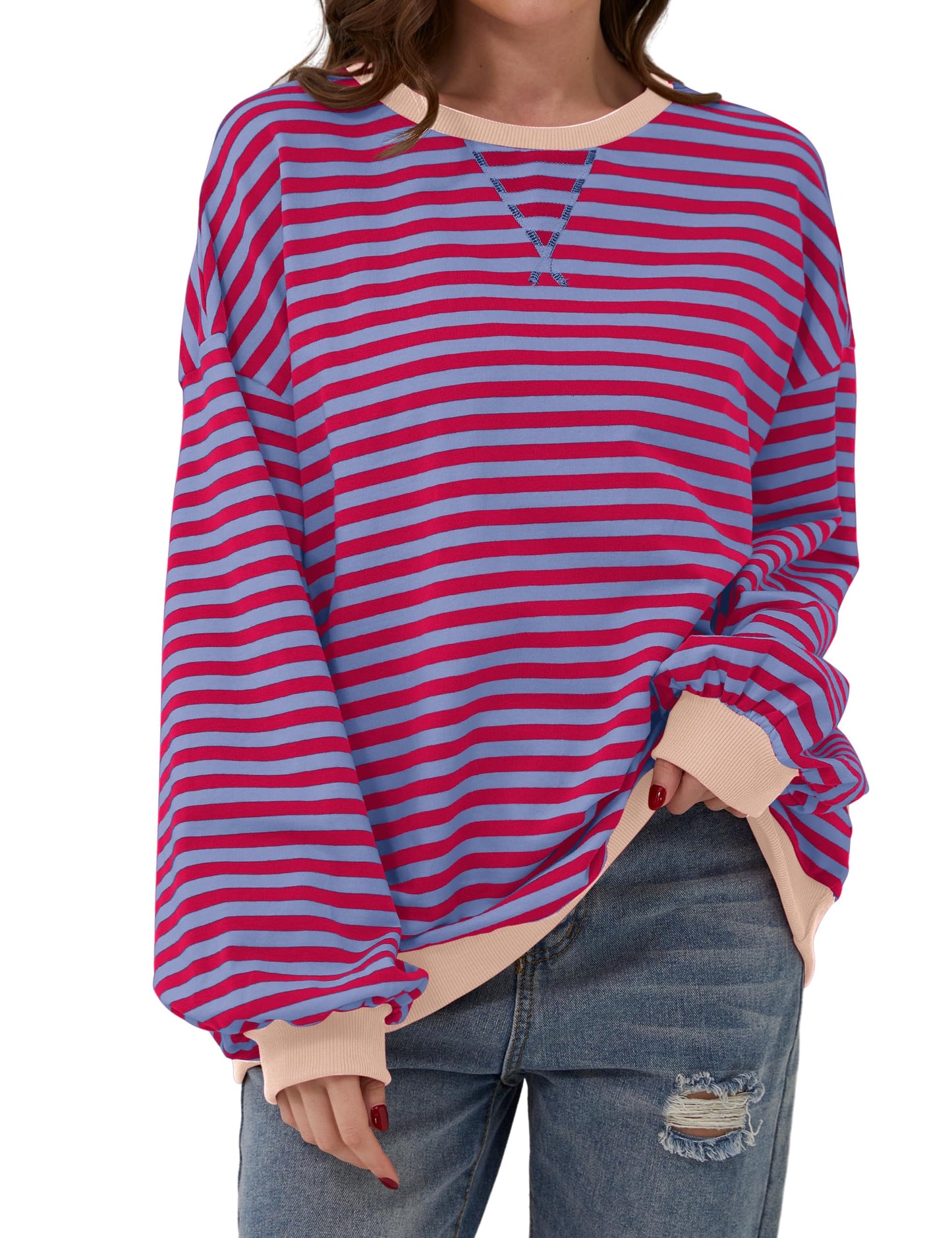 New🔥Striped Color Block Oversized Sweatshirt (Buy 2 Free Shipping)