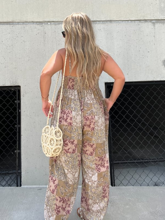 Patchwork Print Loose Jumpsuit (Buy 2 Free Shipping)