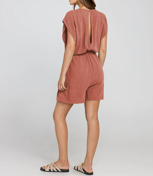??New ??Women's Summer Casual Linen Romper with Drawstring??