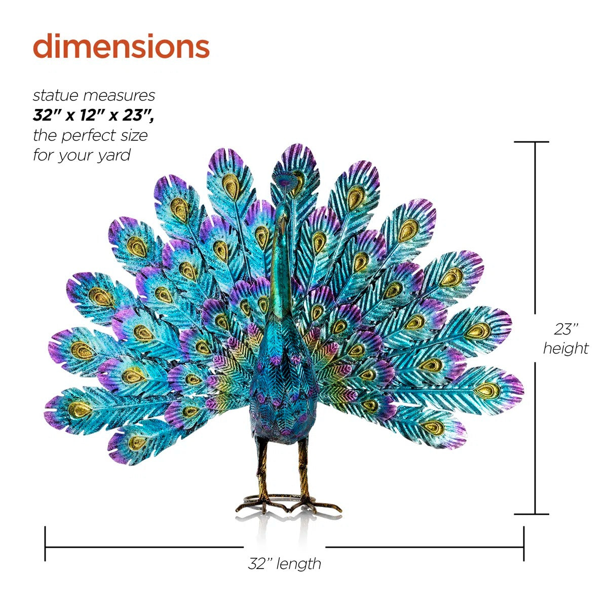 Vibrant Peacock Metal Garden Statue