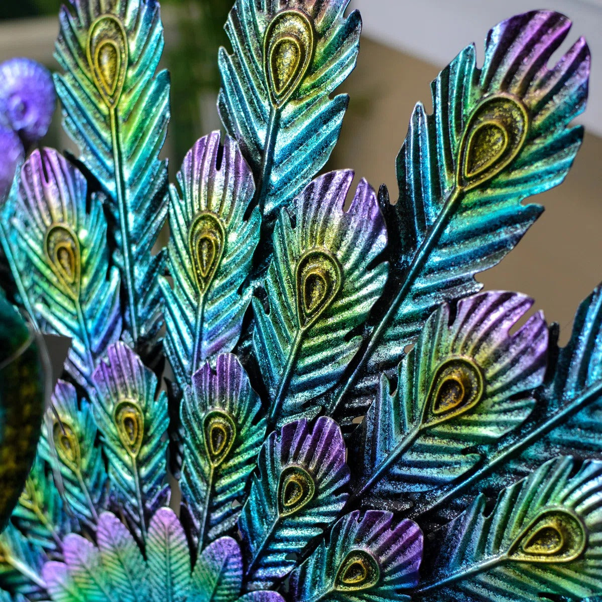 Vibrant Peacock Metal Garden Statue