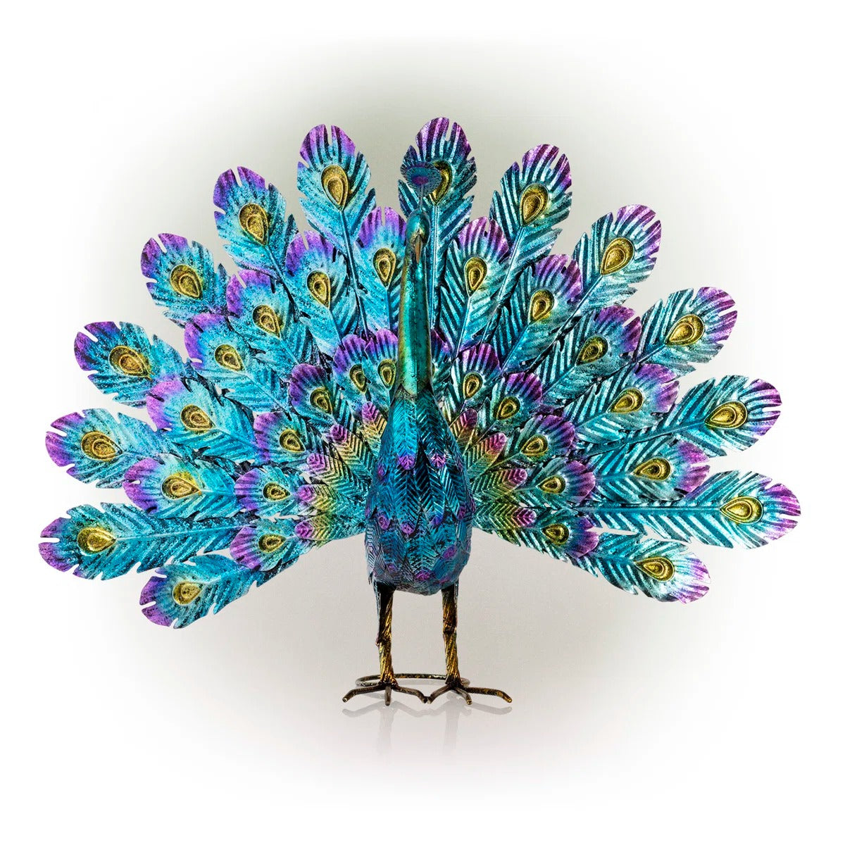 Vibrant Peacock Metal Garden Statue