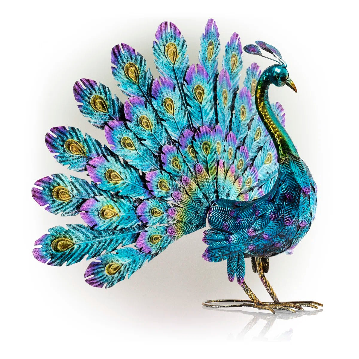 Vibrant Peacock Metal Garden Statue