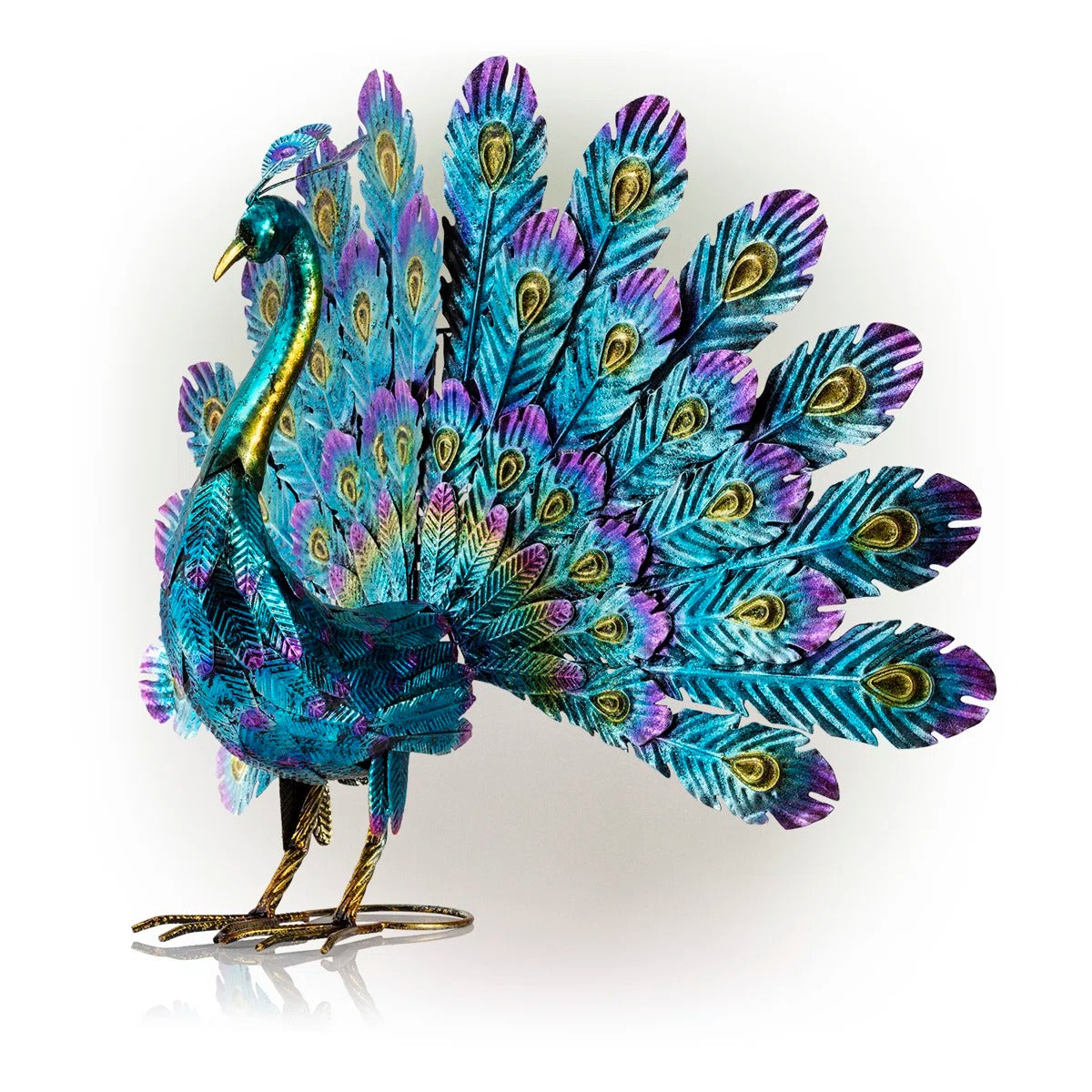Vibrant Peacock Metal Garden Statue