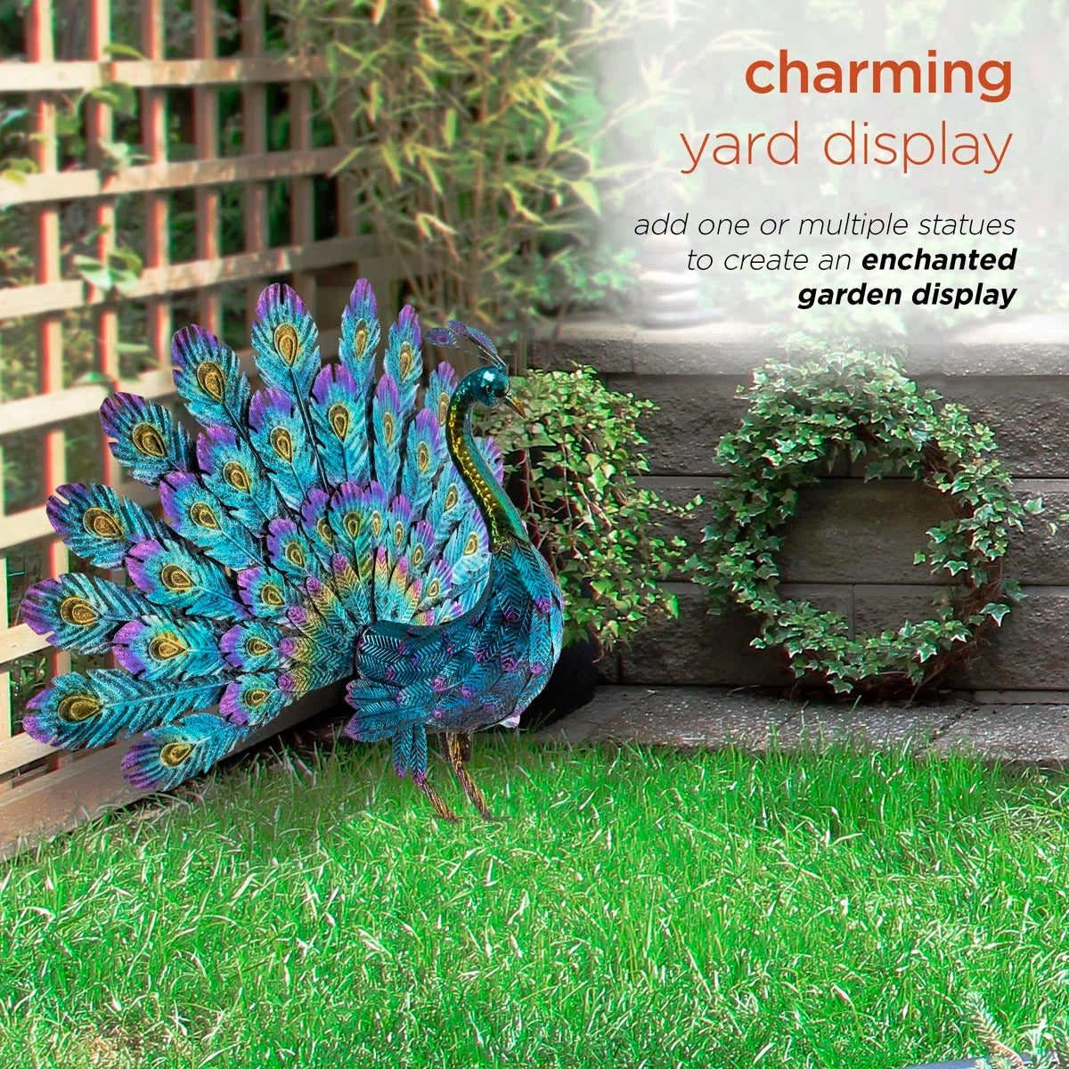 Vibrant Peacock Metal Garden Statue