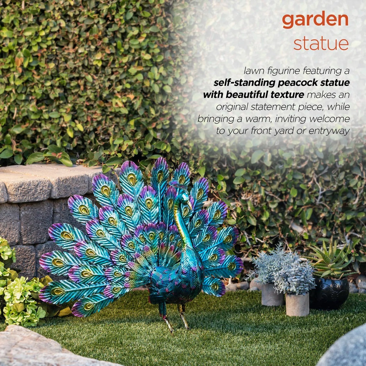 Vibrant Peacock Metal Garden Statue