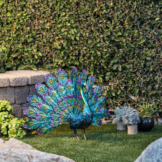Vibrant Peacock Metal Garden Statue